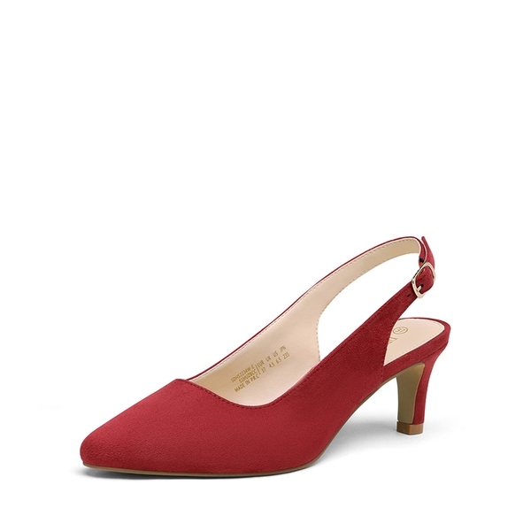 Pointed Toe Kitten Heel Slingback Pumps - RED SUEDE -  0